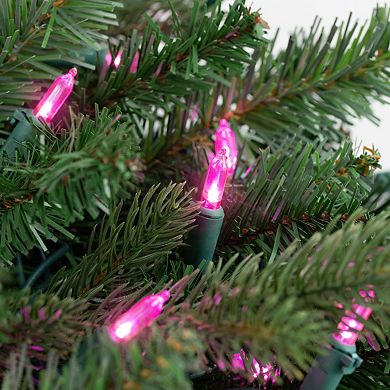 50 Pink LED Mini Christmas Lights - 16.25 ft Green Wire