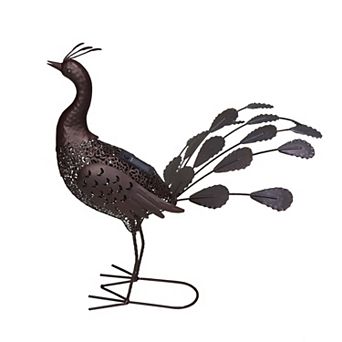 23" Brown Solar LED Lighted Peacock Outdoor Garden Statue