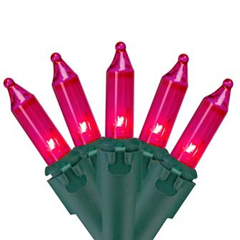 50-Count Pink Mini Christmas Light Set 10ft Green Wire