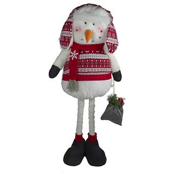 33-Inch Red White and Gray Plush Christmas Snowman with Telescopic Legs