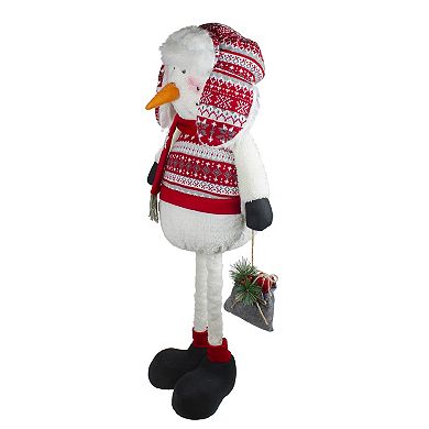 33-Inch Red White and Gray Plush Christmas Snowman with Telescopic Legs