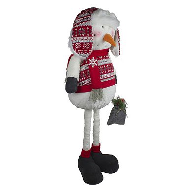 33-Inch Red White and Gray Plush Christmas Snowman with Telescopic Legs