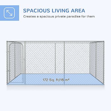 Outdoor Dog Playpen Metal Cage With Secure Locks For Large Animals, Silver