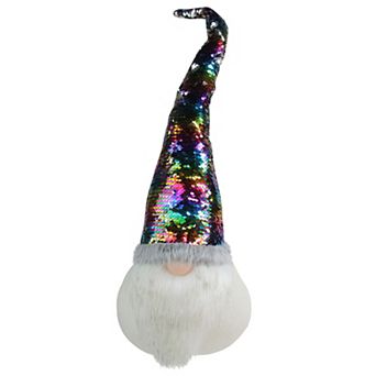 24" Gnome with Rainbow and Silver Flip Sequin Hat Christmas Decoration