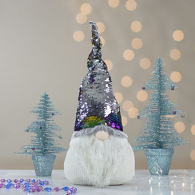 24" Gnome with Rainbow and Silver Flip Sequin Hat Christmas Decoration