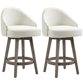 HOMCOM 26inch Counter Height Bar Stools, Linen Fabric Kitchen Stools