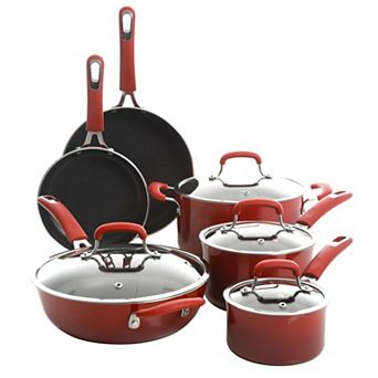 Kenmore Elite Andover 10 pc Nonstick Aluminum Cookware Set in Red Gradient