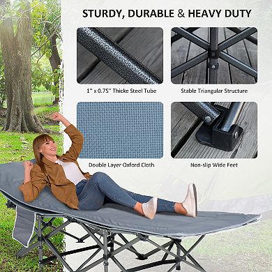 Outsunny Folding Camping Cot for Adults with Mattress & Pillow, Double Layer Oxford Heavy Duty Sleeping Cots with Carry Bag, Portable Travel Camp Cots for Indoor Outdoor, Grey