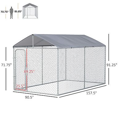 PawHut Dog Kennel Heavy Duty Playpen with Galvanized Steel Secure Lock Mesh Sidewalls and Waterproof Cover for Backyard & Patio, 13' x 7.5' x 7.5'