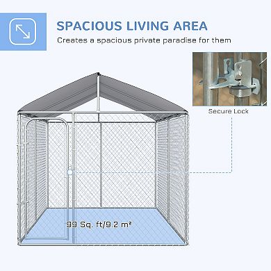 PawHut Dog Kennel Heavy Duty Playpen with Galvanized Steel Secure Lock Mesh Sidewalls and Waterproof Cover for Backyard & Patio, 13' x 7.5' x 7.5'