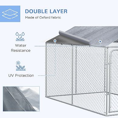 PawHut Dog Kennel Heavy Duty Playpen with Galvanized Steel Secure Lock Mesh Sidewalls and Waterproof Cover for Backyard & Patio, 13' x 7.5' x 7.5'