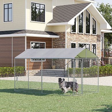 PawHut Dog Kennel Heavy Duty Playpen with Galvanized Steel Secure Lock Mesh Sidewalls and Waterproof Cover for Backyard & Patio, 13' x 7.5' x 7.5'