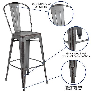 Merrick Lane Sabine Metal Indoor-Outdoor Counter Stool with Vertical Slat Back and Integrated Footrest