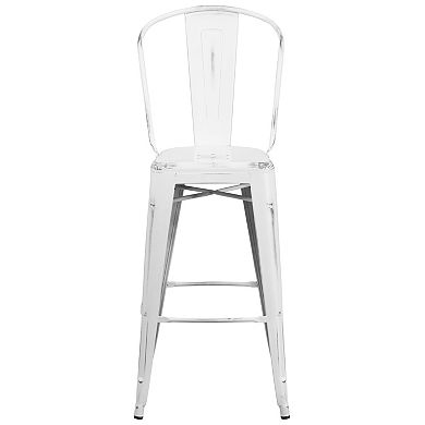 Merrick Lane Sabine Metal Indoor-Outdoor Counter Stool with Vertical Slat Back and Integrated Footrest