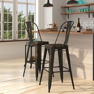 Merrick Lane Sabine Metal Indoor-Outdoor Counter Stool with Vertical Slat Back and Integrated Footrest