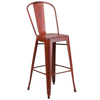 Merrick Lane Sabine Metal Indoor-Outdoor Counter Stool with Vertical Slat Back and Integrated Footrest