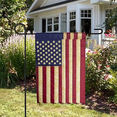 Embroidered Tea-Stained American Garden Flag 12.5" x 18"