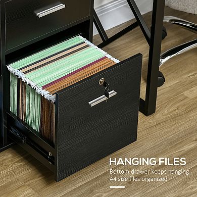 Vinsetto Lateral File Cabinet with Wheels, Mobile Printer Stand with Open Shelves and Drawers for A4 Size Documents, Black