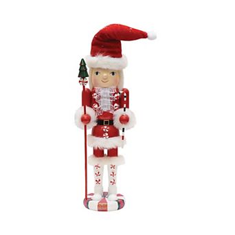 13.75" Red and White Peppermint Twist Mrs. Claus Wooden Christmas Nutcracker