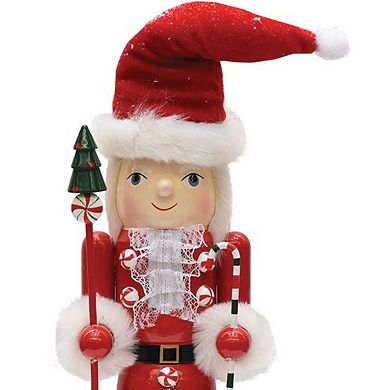 13.75" Red and White Peppermint Twist Mrs. Claus Wooden Christmas Nutcracker