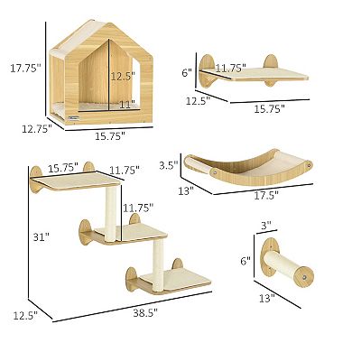 PawHut Unique Cat Tree Made From Cat Shelves with 10 Levels for More Height, Wall-Mounted Cat Tree Climbing Playground with Cat Hammocks, Modern Cat Tree