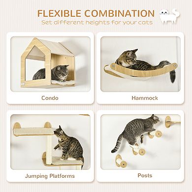 PawHut Unique Cat Tree Made From Cat Shelves with 10 Levels for More Height, Wall-Mounted Cat Tree Climbing Playground with Cat Hammocks, Modern Cat Tree