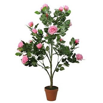 47" Potted Green and Pink Artificial Rose Garden Tree