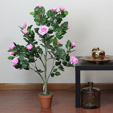 47" Potted Green and Pink Artificial Rose Garden Tree