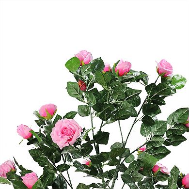 47" Potted Green and Pink Artificial Rose Garden Tree