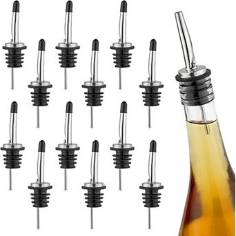 Zulay Kitchen 12 Pack Stainless Steel Liquor Pourers with Rubber Dust Caps