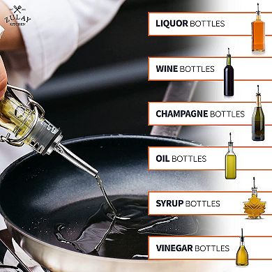 Zulay Kitchen 12 Pack Stainless Steel Liquor Pourers with Rubber Dust Caps