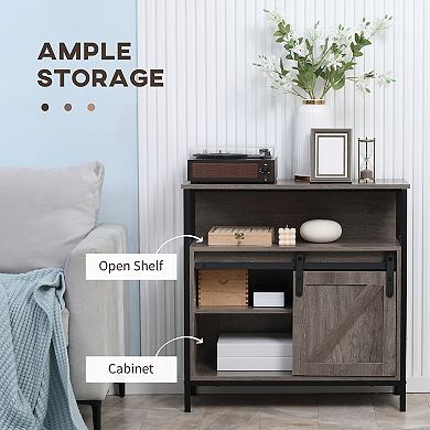 Farmhouse Buffet Cabinet, Kitchen Sideboard Sliding Barn Door Adjustable Shelf