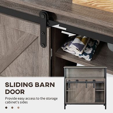 Farmhouse Buffet Cabinet, Kitchen Sideboard Sliding Barn Door Adjustable Shelf