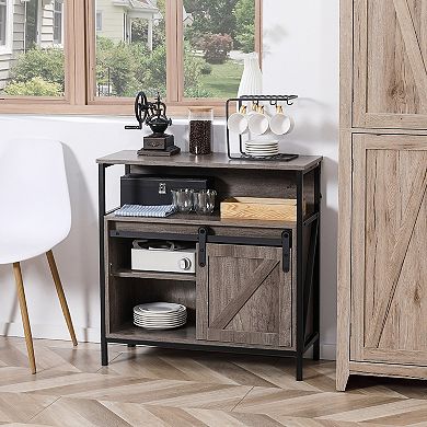 Farmhouse Buffet Cabinet, Kitchen Sideboard Sliding Barn Door Adjustable Shelf