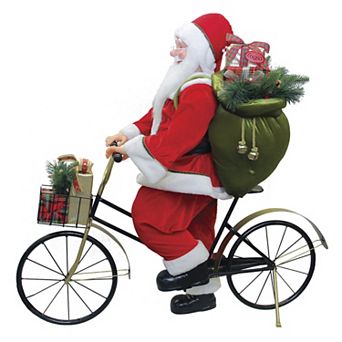 42" Traditional Santa Claus Riding a Bicycle Commercial Christmas Decoration