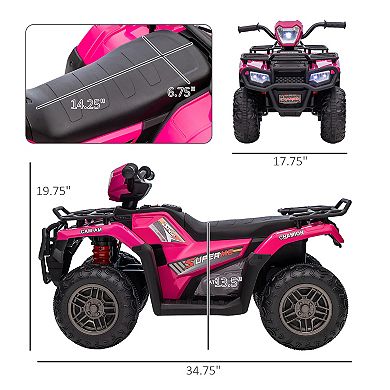 Aosom 12V Kids ATV Battery-Operated with AUX Port & USB, Kids 4 Wheeler with Tough Wear-Resistant Tread, Electric Four Wheeler Kids Ride on Car Electric Car for Ages 3-5, Pink