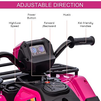 Aosom 12V Kids ATV Battery-Operated with AUX Port & USB, Kids 4 Wheeler with Tough Wear-Resistant Tread, Electric Four Wheeler Kids Ride on Car Electric Car for Ages 3-5, Pink