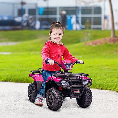 Aosom 12V Kids ATV Battery-Operated with AUX Port & USB, Kids 4 Wheeler with Tough Wear-Resistant Tread, Electric Four Wheeler Kids Ride on Car Electric Car for Ages 3-5, Pink