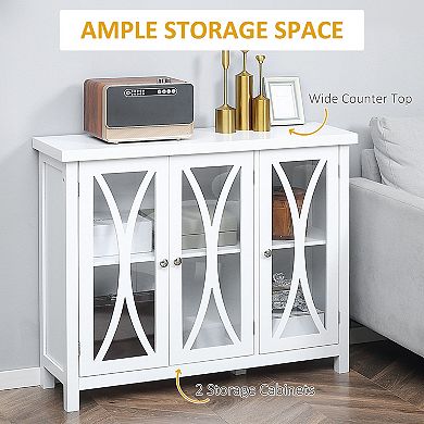 HOMCOM Kitchen Sideboard Storage Cabinet with Glass Door Adjustable Shelf