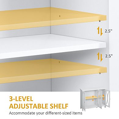 HOMCOM Kitchen Sideboard Storage Cabinet with Glass Door Adjustable Shelf