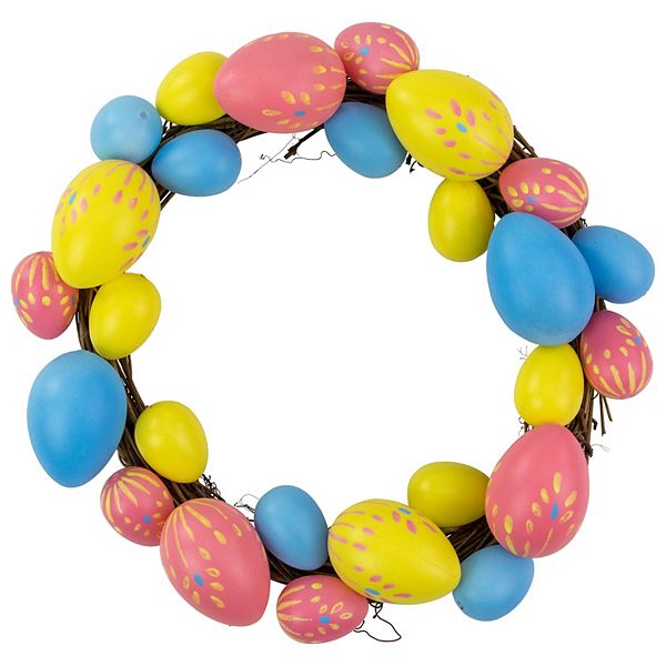 10 in Pink Yellow and Blue Floral Stem Easter Egg Spring Wreath