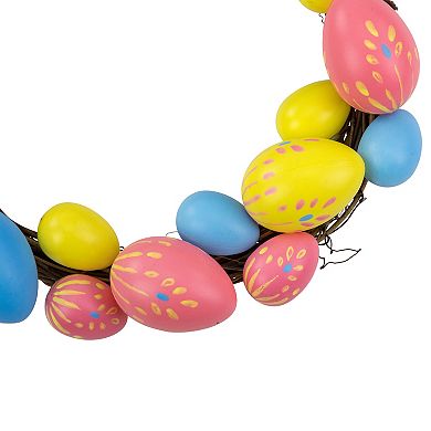 10 in Pink  Yellow and Blue Floral Stem Easter Egg Spring Wreath