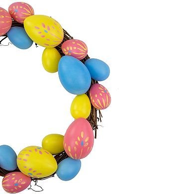 10 in Pink Yellow and Blue Floral Stem Easter Egg Spring Wreath