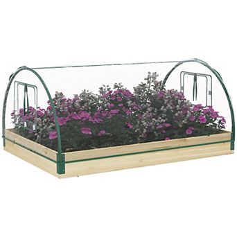 Outsunny Raised Garden Bed with Greenhouse PVC Cover, 4' x 3' x 2', Natural
