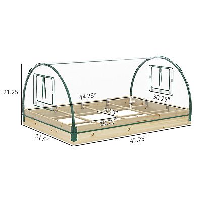 Outsunny Raised Garden Bed with Greenhouse PVC Cover, 4ft x 3ft x 2ft, Natural