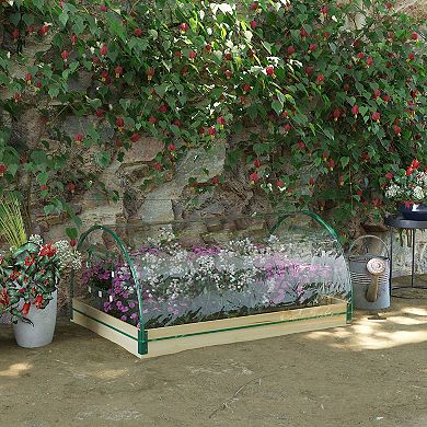 Outsunny Raised Garden Bed with Greenhouse PVC Cover, 4ft x 3ft x 2ft, Natural