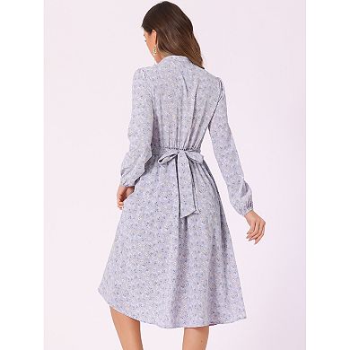 Women's Floral Print Long Sleeve Spring Flowy Midi Boho Dress