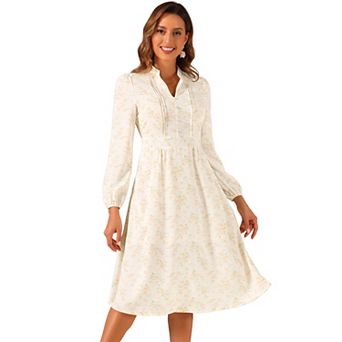 Women's Floral Print Long Sleeve Spring Flowy Midi Boho Dress