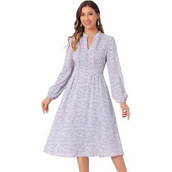 Women's Floral Print Long Sleeve Spring Flowy Midi Boho Dress