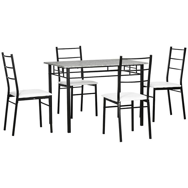 Modern Kitchen Dining Set W/ Padded Chairs & Marble Textured Dining Table